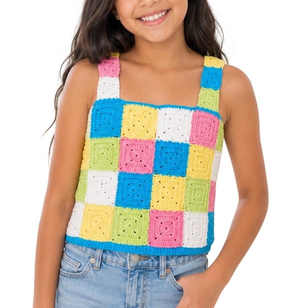 Design History Rainbow Crochet Crop Top XS Fairy Boho